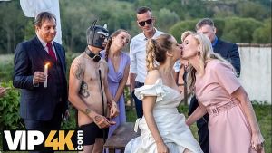 BRIDE4K. Sexy bride with natural tits is having a kinky sex with a groom dressed up as a hound