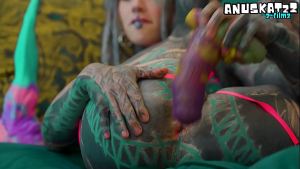 Tattooed Solo Girl Anal Toys Play in Lingerie